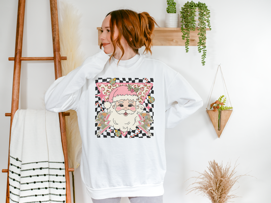 Retro Pink Santa | Crewneck Graphic Sweatshirt