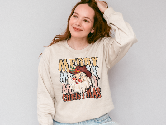 Western 'Merry Christmas' Santa | Crewneck Graphic Sweatshirt