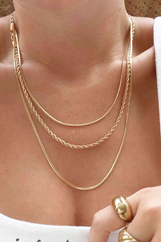Stainless Steel 18K Gold-Plated Triple Layer Stacked Necklace